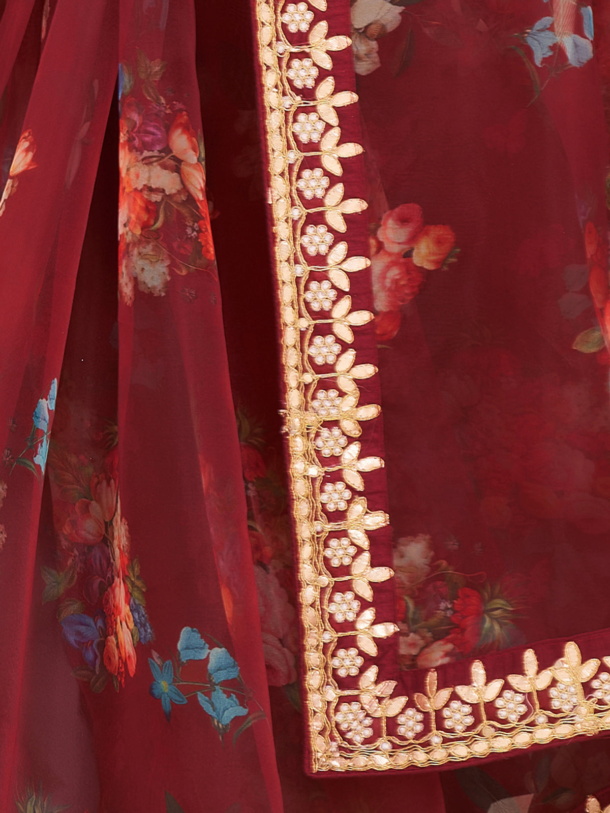 Brown Organza Saree With Unstitched Blouse