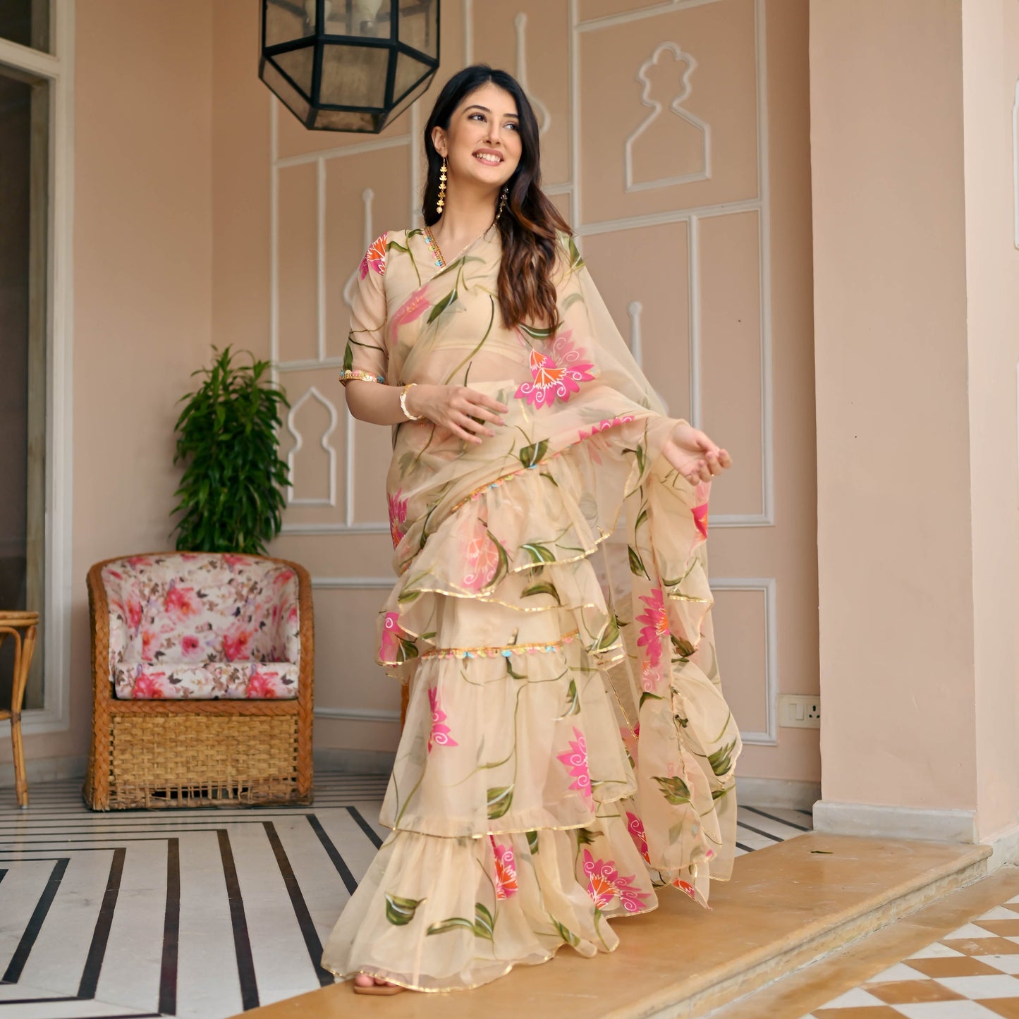 Almond Draped Saree with Blouse