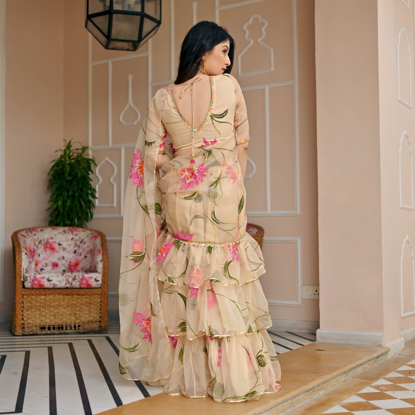 Almond Draped Saree with Blouse
