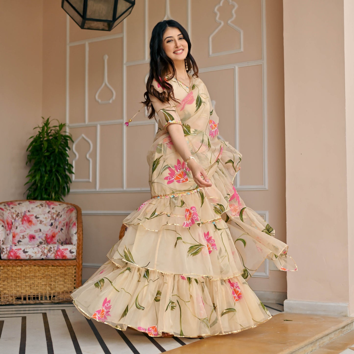 Almond Draped Saree with Blouse