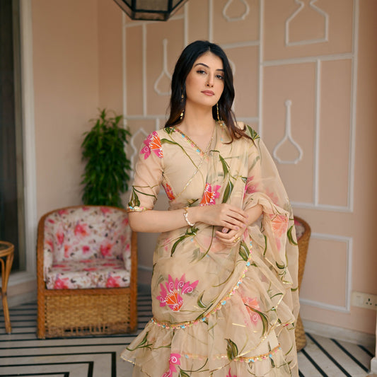 Almond Draped Saree with Blouse