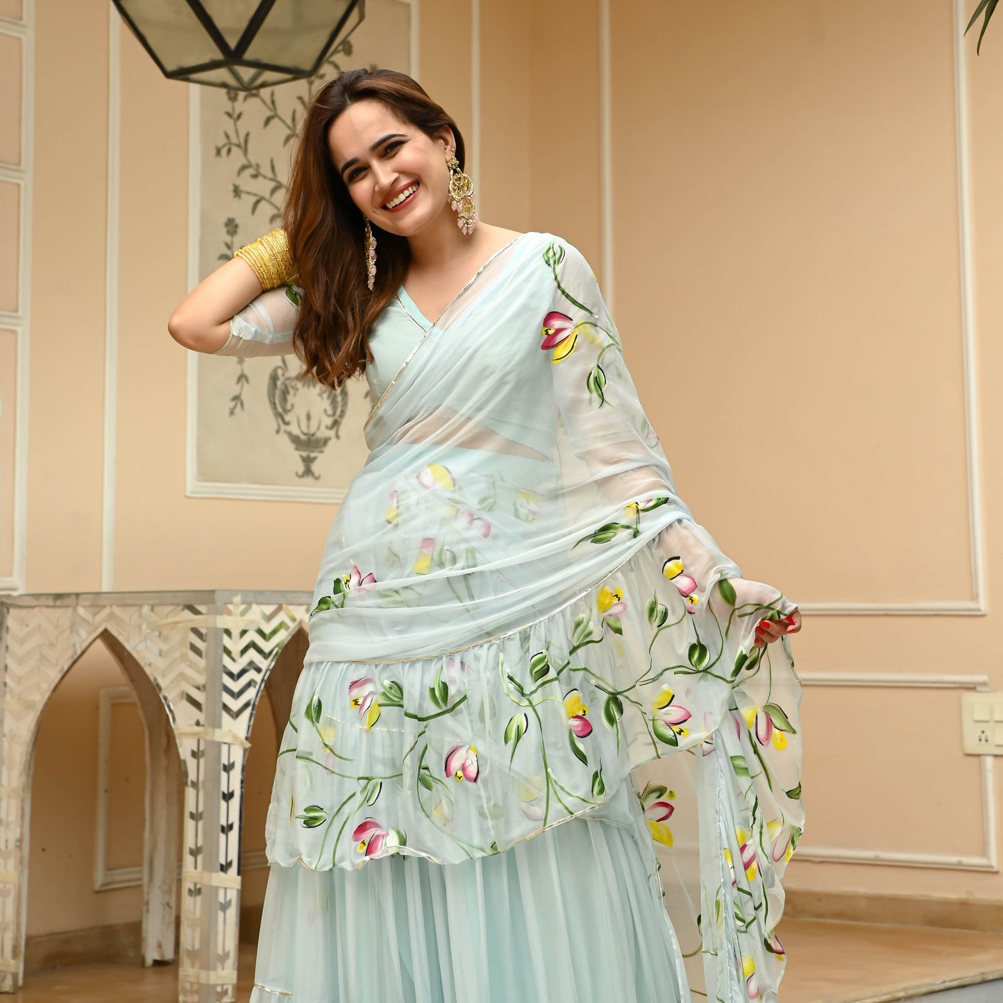 Blue Blush Draped Saree with Blouse