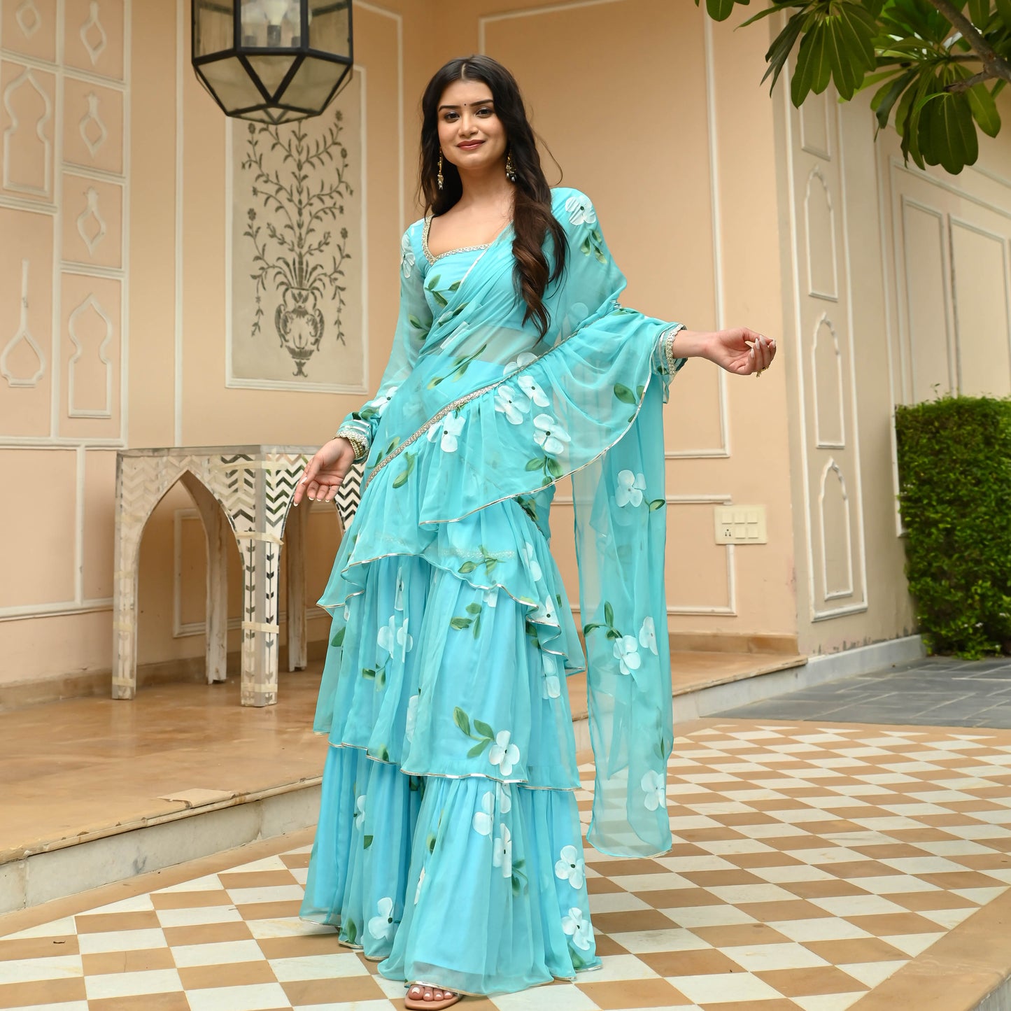 Aqua Mist Draped Saree with Blouse