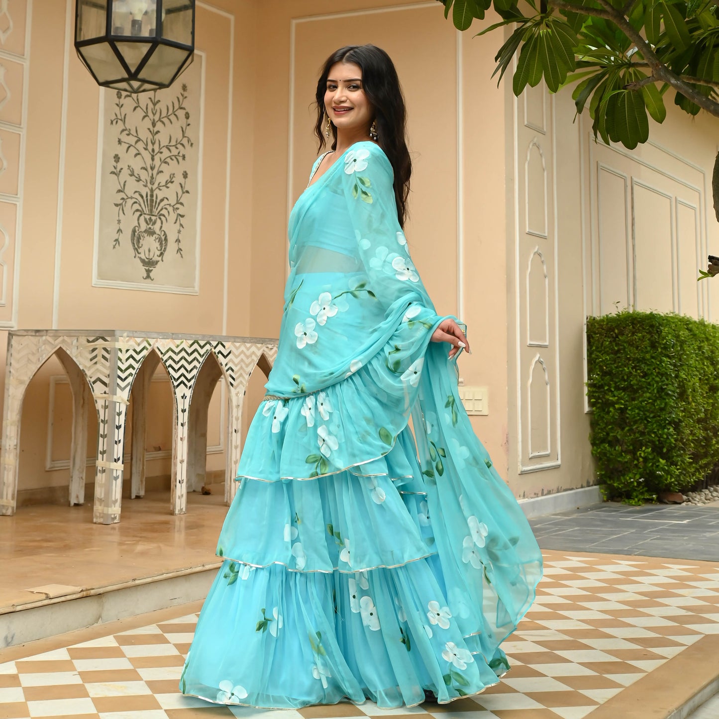 Aqua Mist Draped Saree with Blouse
