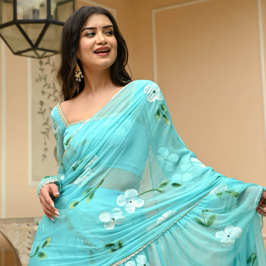 Aqua Mist Draped Saree with Blouse