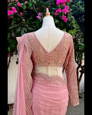 Peach Color Heavy Work Wedding Wear Saree With Blouse