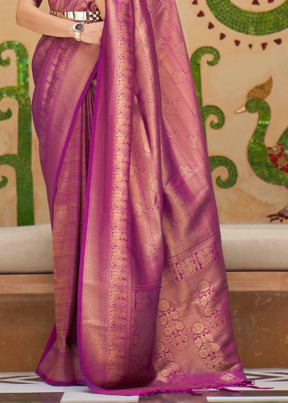 Violet purple kanjivaram soft silk with Zari weaving silk designer saree with matching blouse for women's party , reception,wedding,festive,