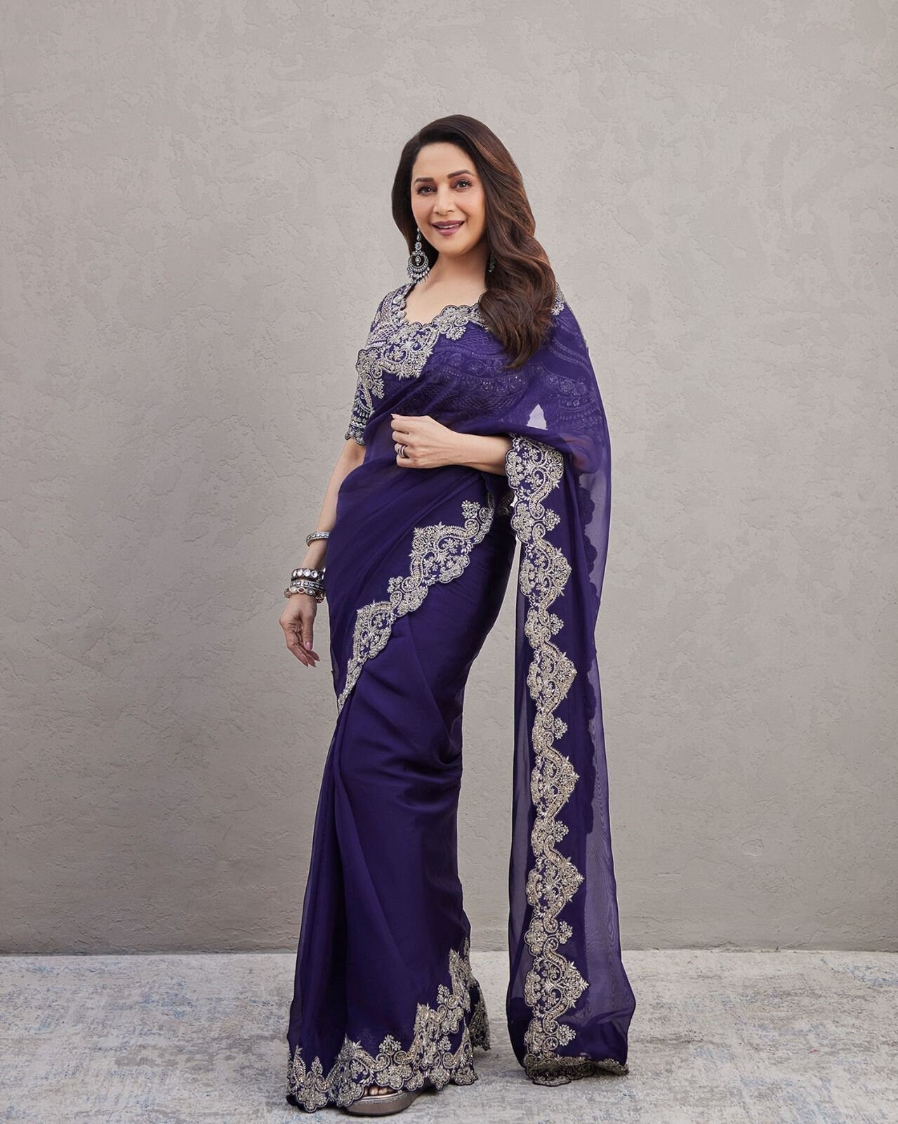 Beautiful Madhuri Dixit Blue Saree, Designer Saree, Indian Wedding Reception PartyWear Saree, Sari For Women, UK, USA, Canada
