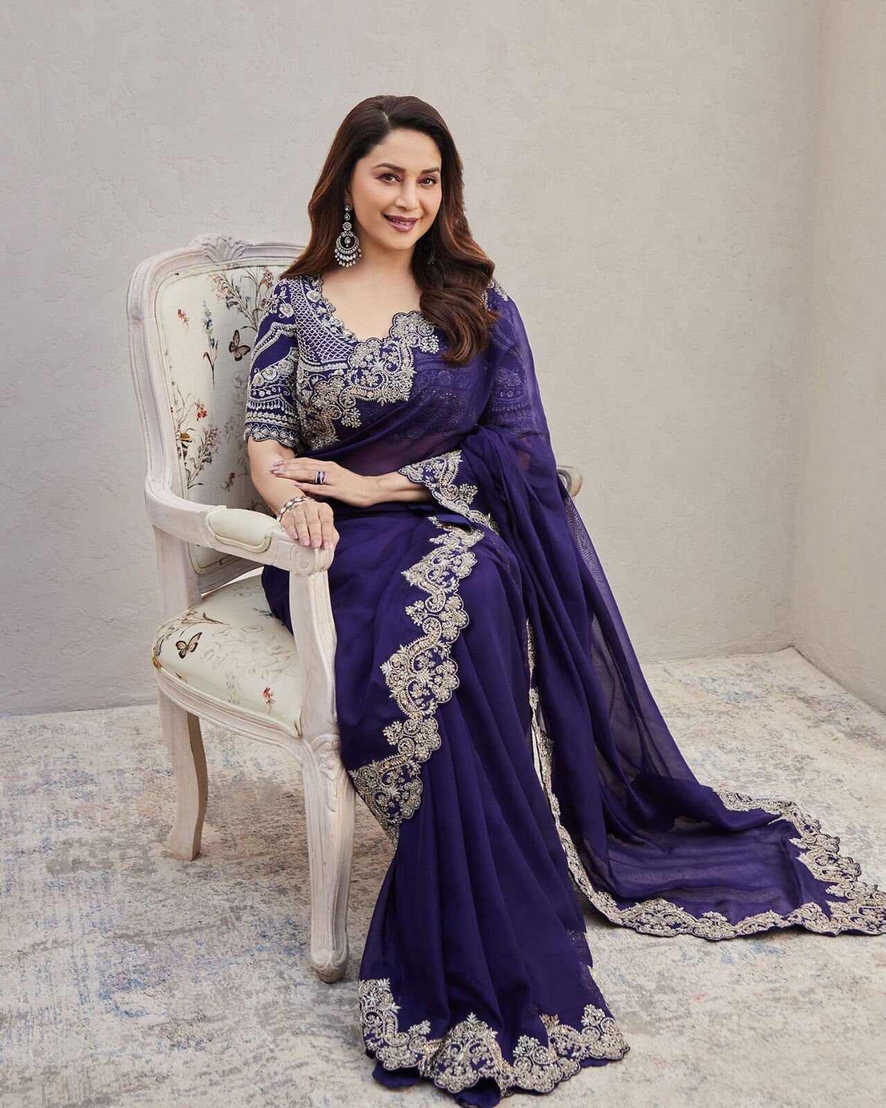 Beautiful Madhuri Dixit Blue Saree, Designer Saree, Indian Wedding Reception PartyWear Saree, Sari For Women, UK, USA, Canada