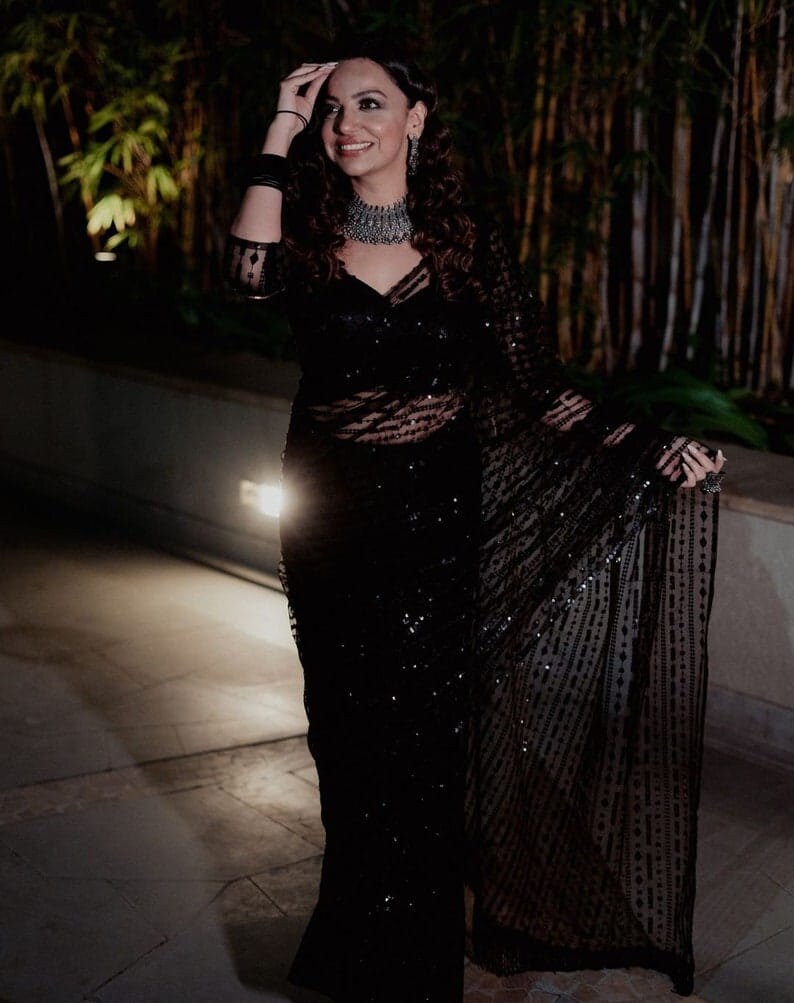 Black Color Mono Net With Designer Sequence Embroidery Work Saree Party Wear Saree Ready To wear Indian Wedding Saree Deasigner Blouse Saree