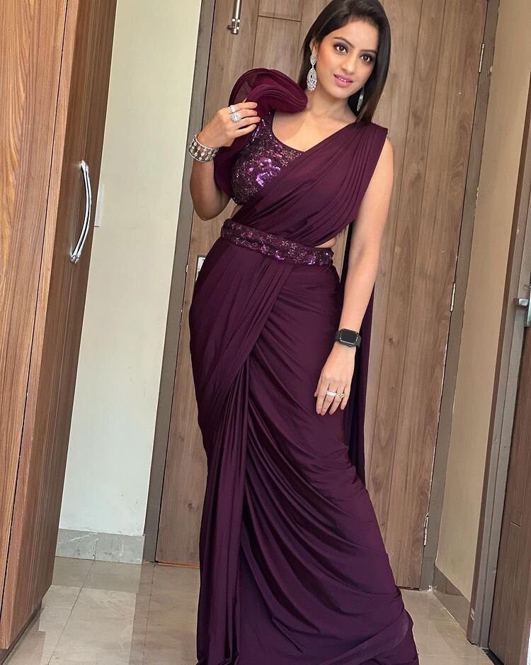 Elegant Satin Silk Saree with Sequins Embroidery Work Blouse and Waist Belt |Manish malhotra | Sabyasachi