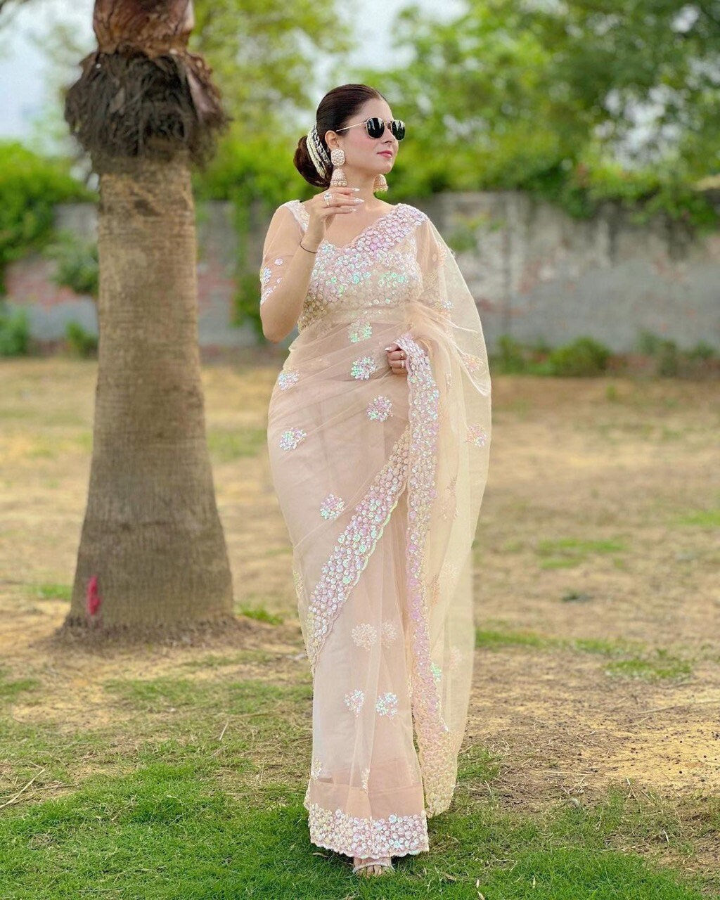 Peach Color Butterfly Net Saree Bold And Beautiful Saree Sabyasachi Exclusive Indian Wedding Saree Bollywood Style Pakistani Cocktail Sari