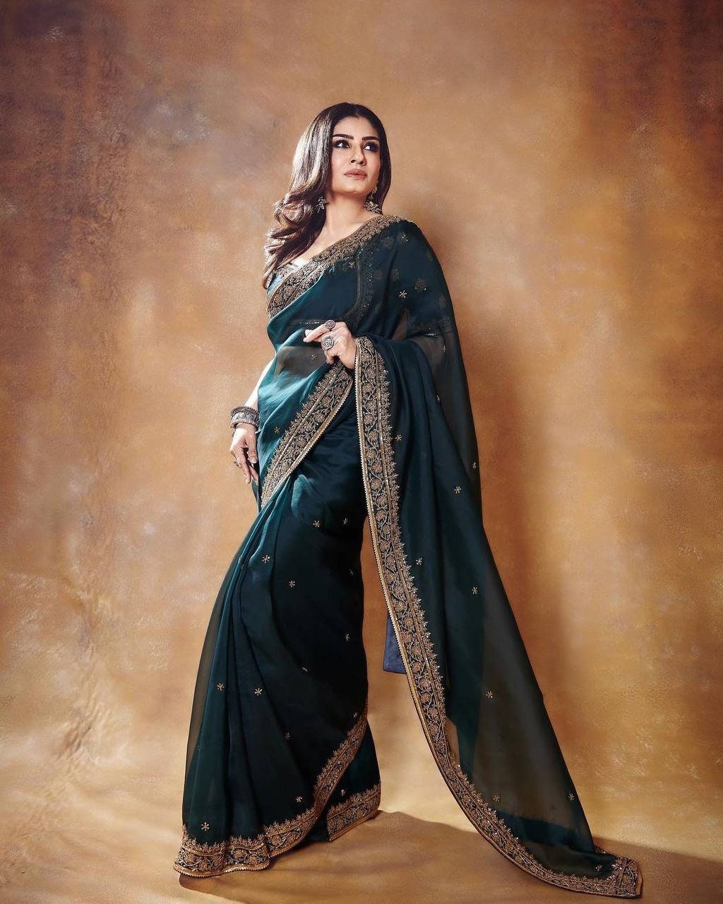 New Designer Pure Jimmy Choo Fabric Heavy Embroidery Sequence Work Saree with lace border and readymade blouse, Beautiful Saree