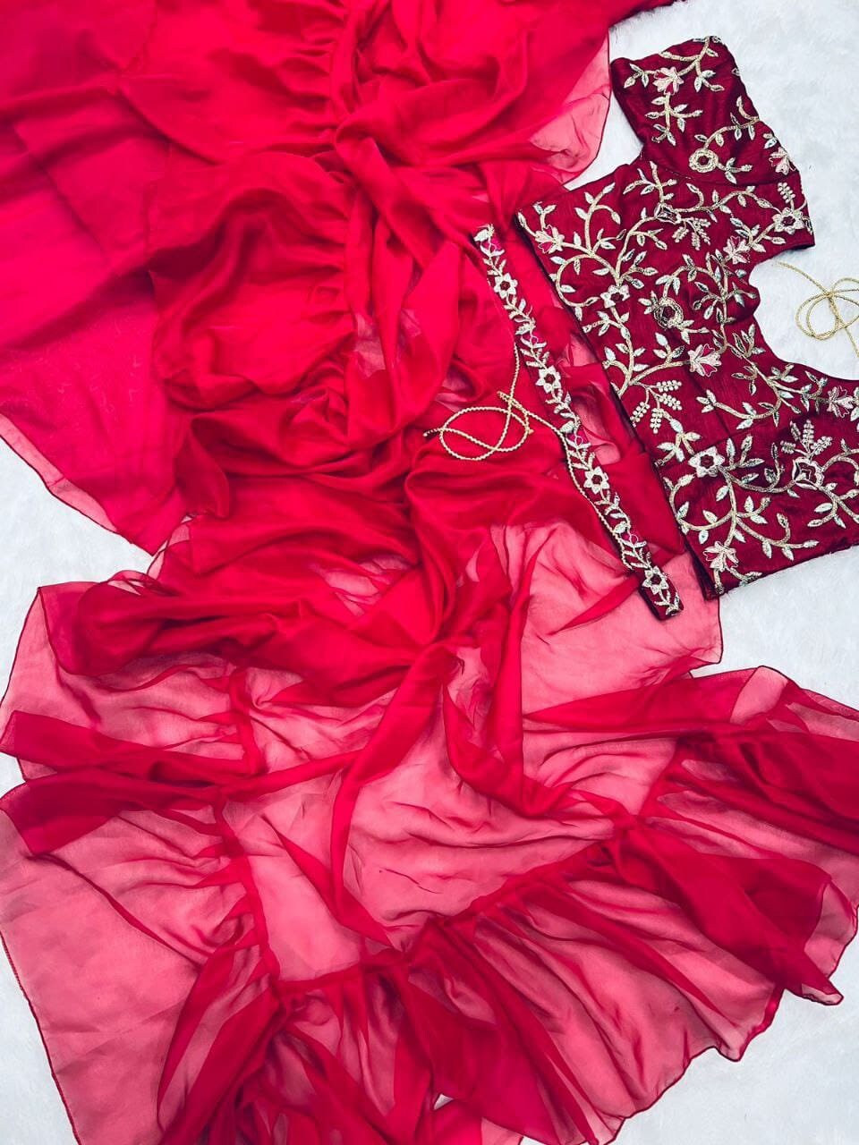 Organza Silk saree Ready To Wear Party Wear Lehenga Saree