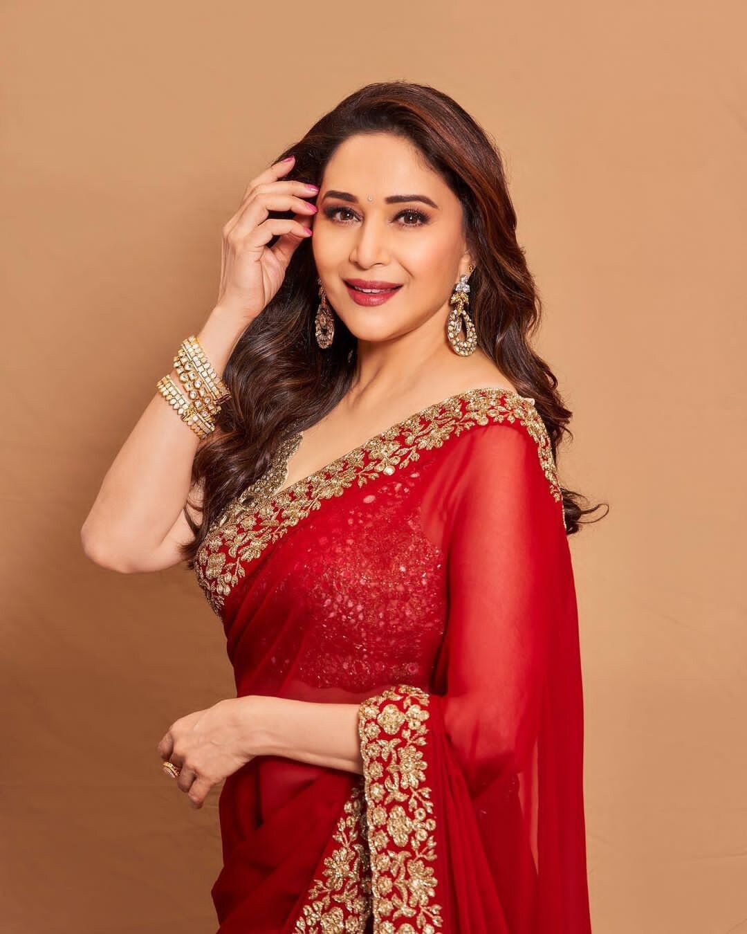 Beautiful georgette saree with stitched blouse Ready To Wear Georgette Red Colour special Wedding saree