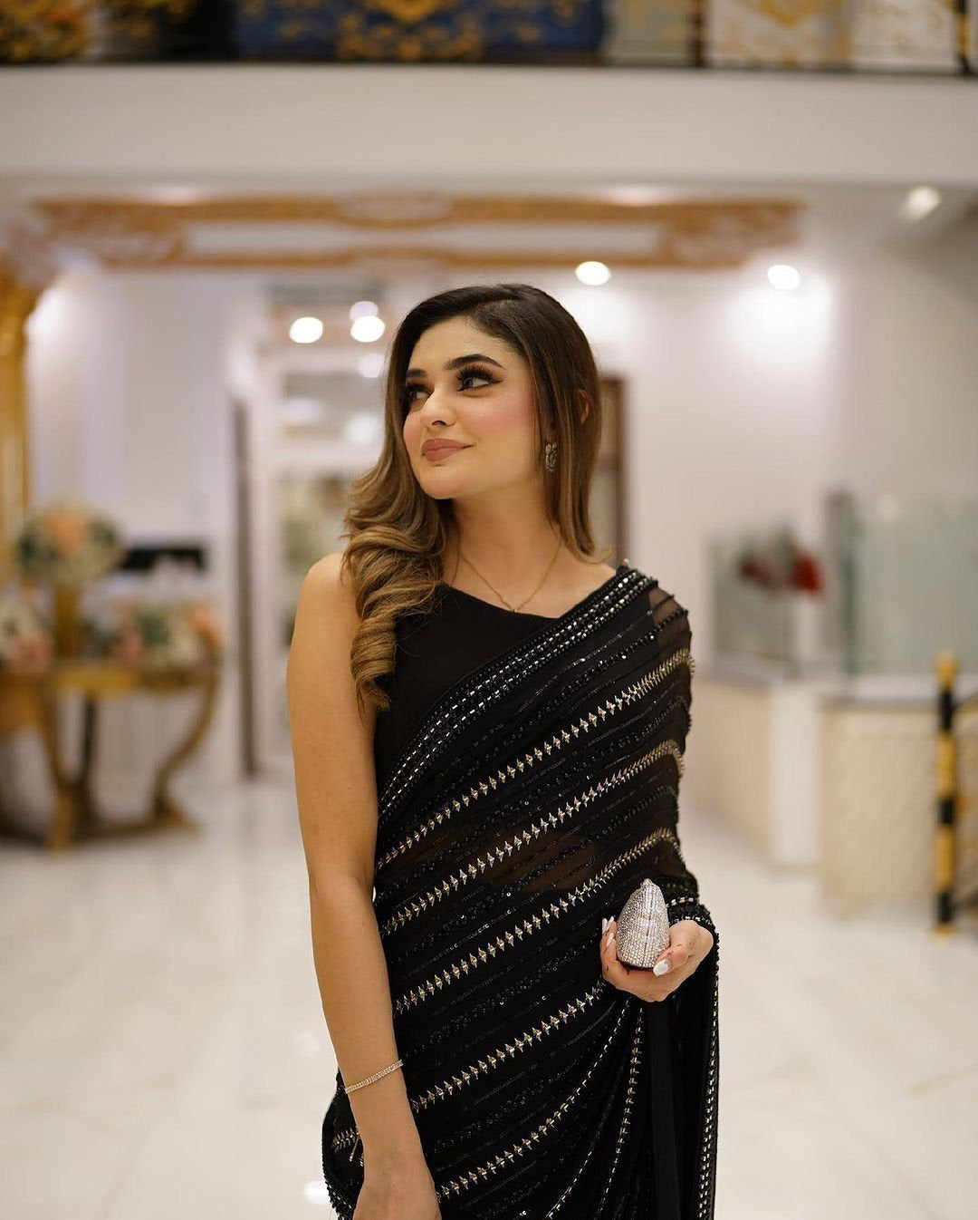 Black Saree Sari With Stitched Blouse Ready to Wear Worked Saree Indian Wedding Saree Designer Partywear Saree Traditional Saree , RR-405