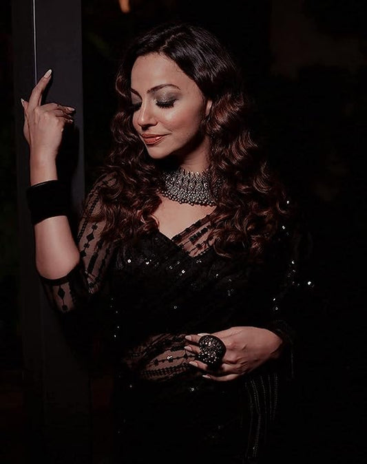 Black Color Mono Net With Designer Sequence Embroidery Work Saree Party Wear Saree Ready To wear Indian Wedding Saree Deasigner Blouse Saree