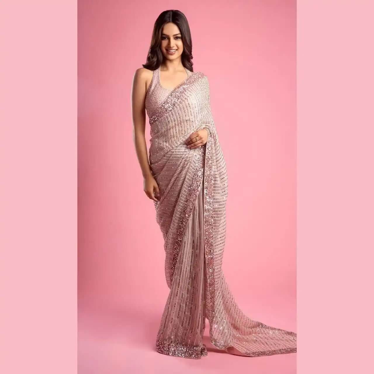 Pink Saree in Georgette With Sequence and Zari Work