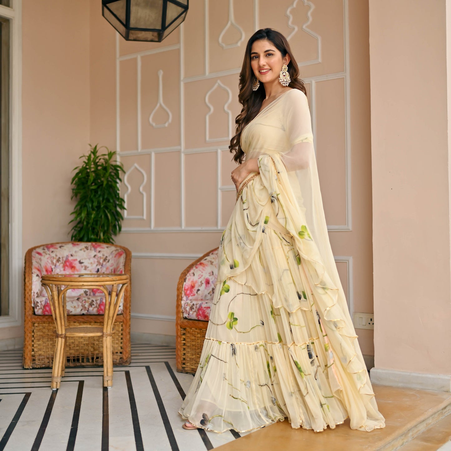 Pearled Ivory Draped Saree with Blouse