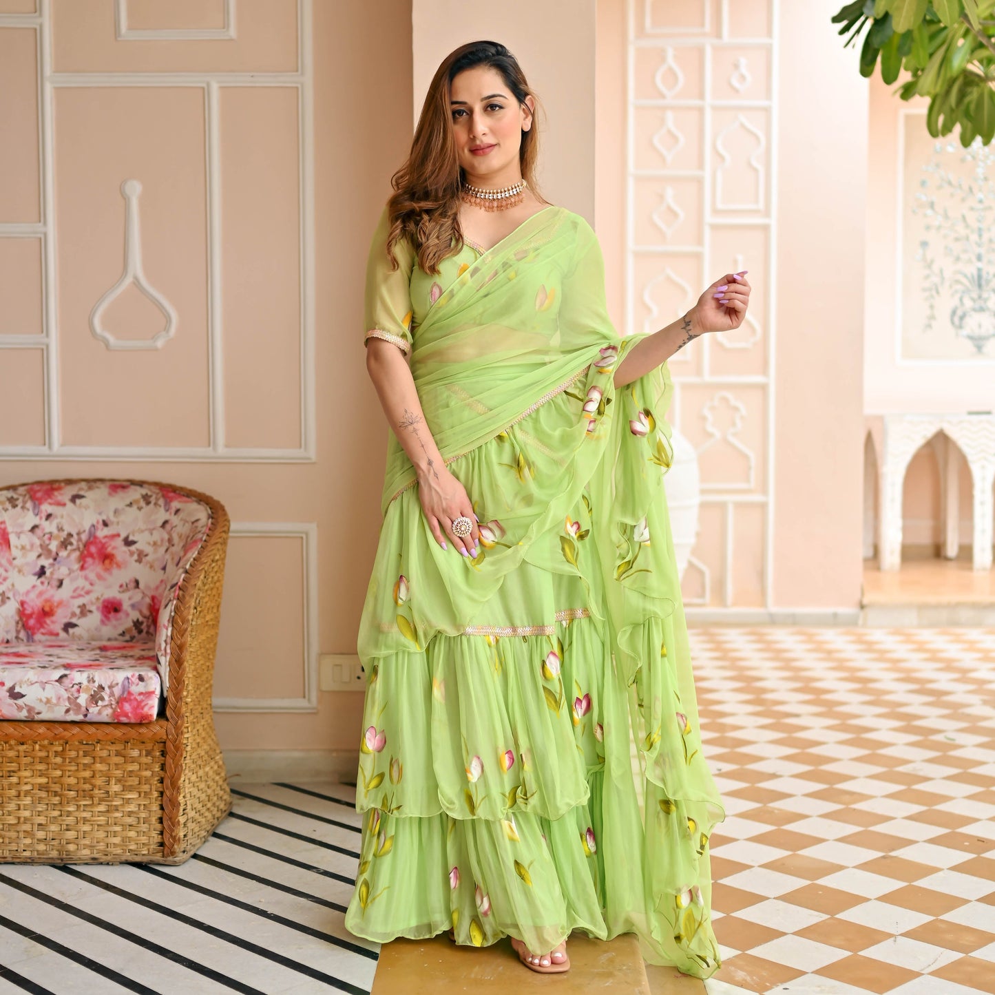 Paradise Green Draped Saree with Blouse
