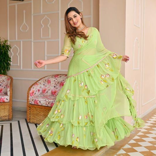 Paradise Green Draped Saree with Blouse