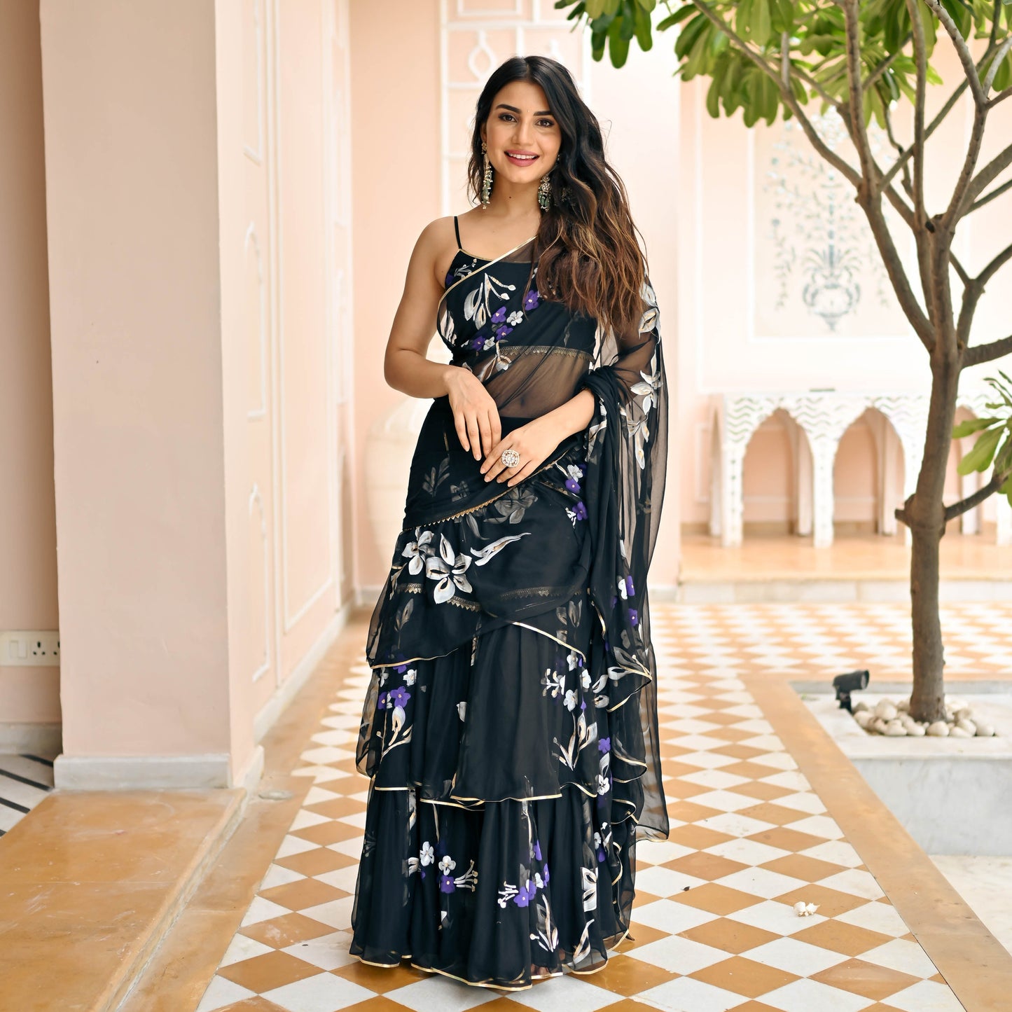 Moon Black Draped Saree with Blouse
