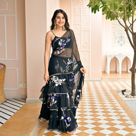 Moon Black Draped Saree with Blouse