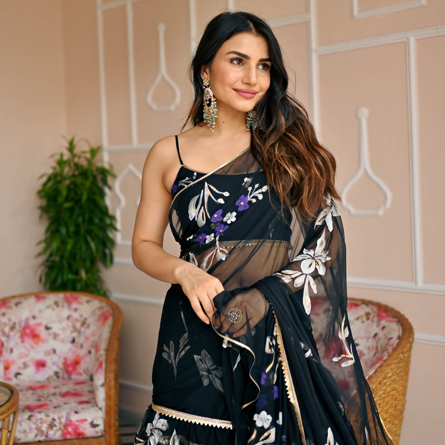 Moon Black Draped Saree with Blouse