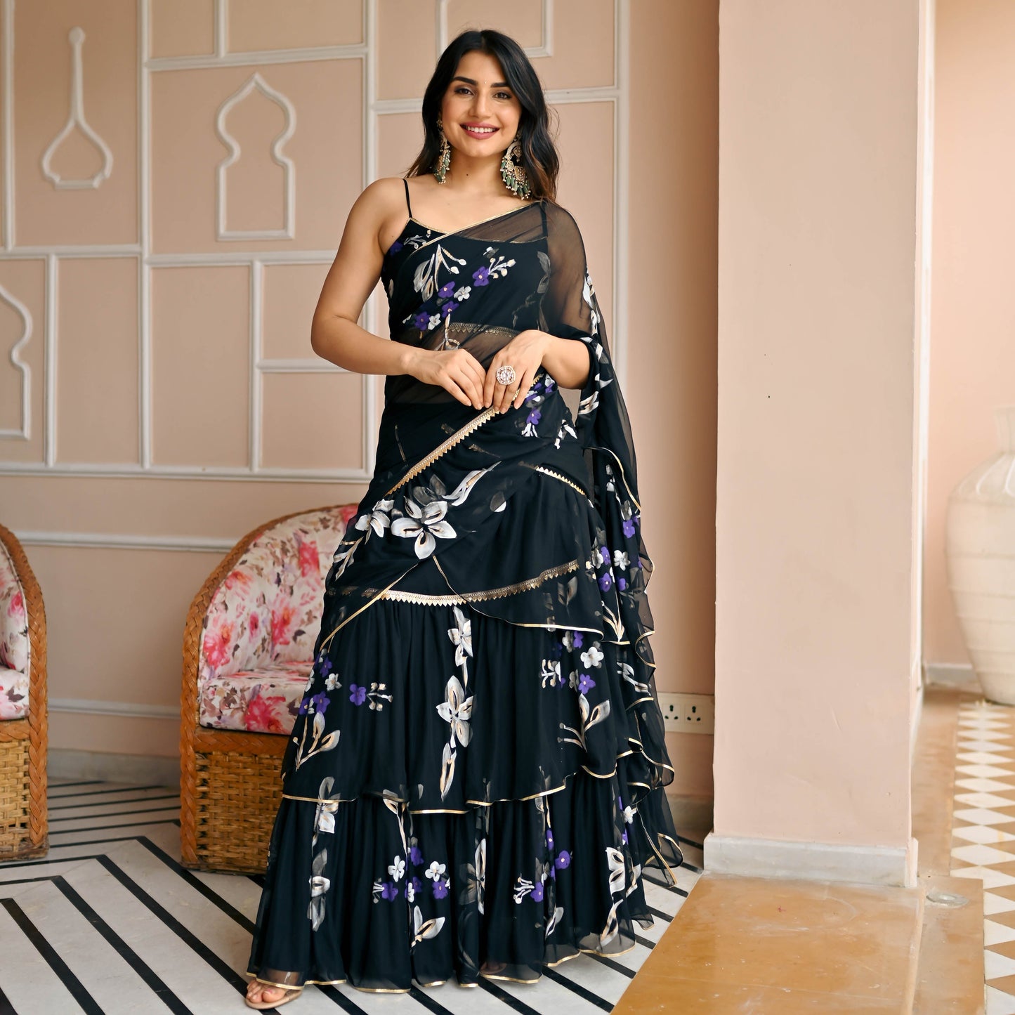 Moon Black Draped Saree with Blouse
