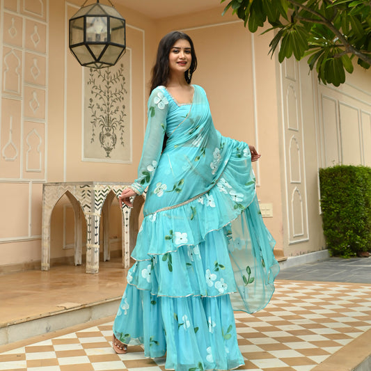 Aqua Mist Draped Saree with Blouse