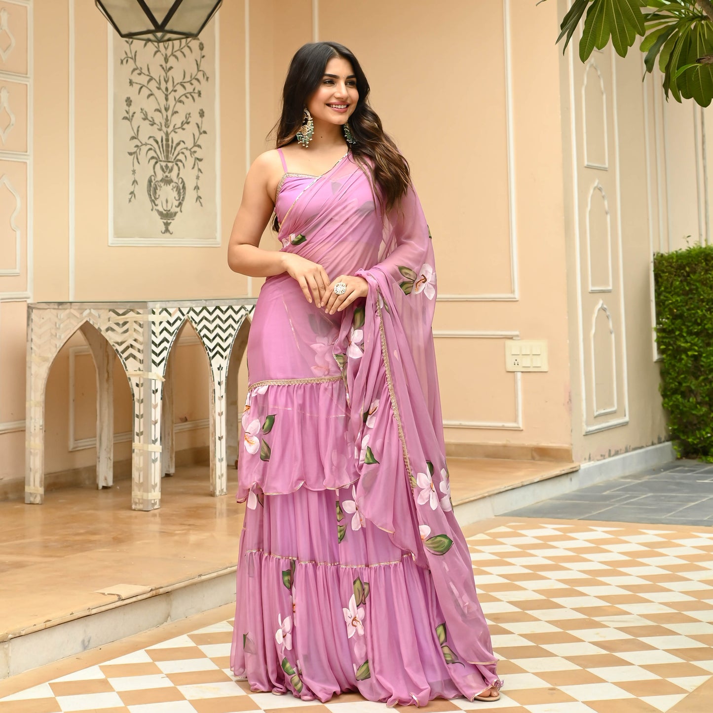 Pastel Draped Saree with Blouse