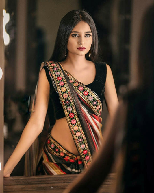 Cross Check Sequence saree