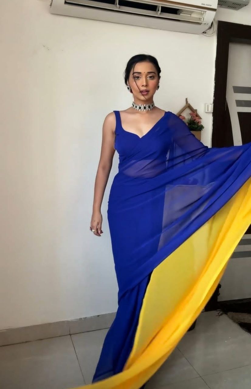 Presenting You Most Beautiful Latest Ready To Wear Blue & Yellow Saree