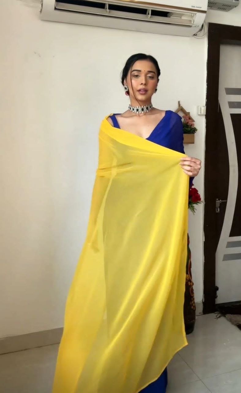 Presenting You Most Beautiful Latest Ready To Wear Blue & Yellow Saree