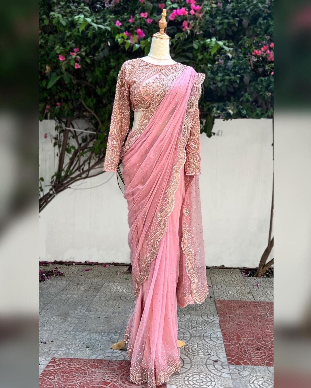 Peach Color Heavy Work Wedding Wear Saree With Blouse