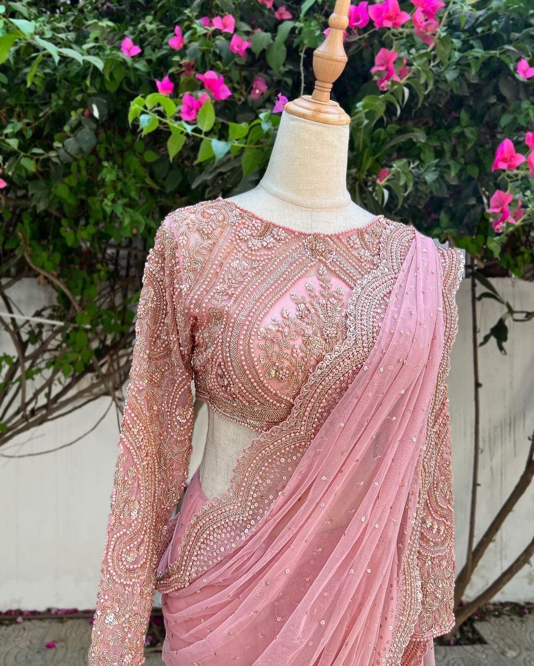 Peach Color Heavy Work Wedding Wear Saree With Blouse