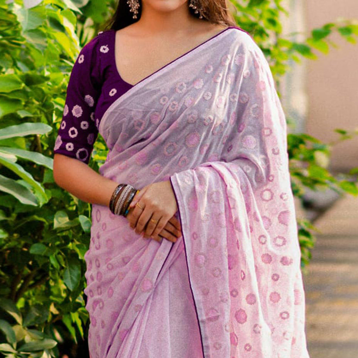 Purple Color Sequins Work Georgette Party Wear Saree With Blouse
