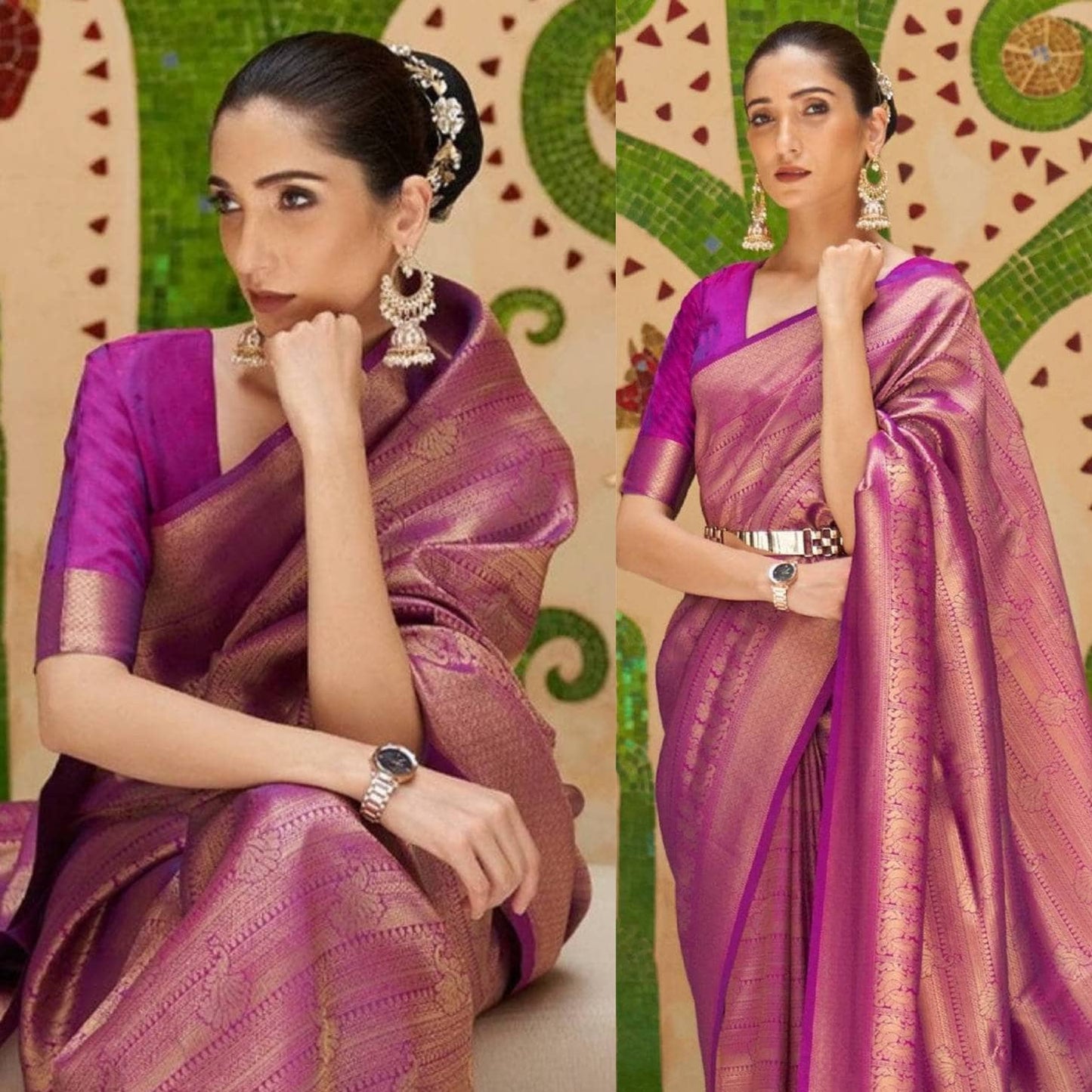 Violet purple kanjivaram soft silk with Zari weaving silk designer saree with matching blouse for women's party , reception,wedding,festive,