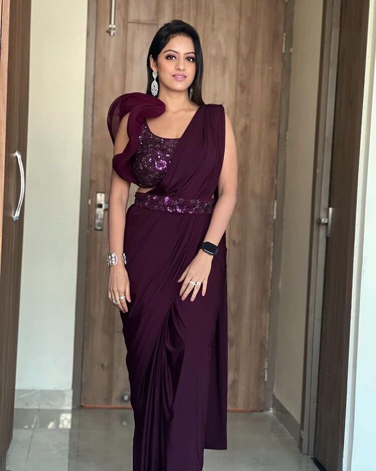 Elegant Satin Silk Saree with Sequins Embroidery Work Blouse and Waist Belt |Manish malhotra | Sabyasachi