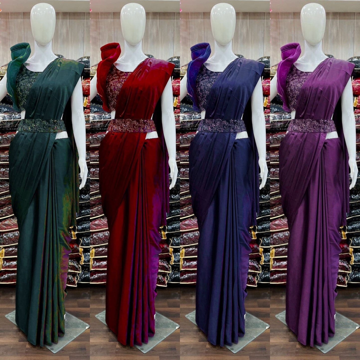 Elegant Satin Silk Saree with Sequins Embroidery Work Blouse and Waist Belt |Manish malhotra | Sabyasachi