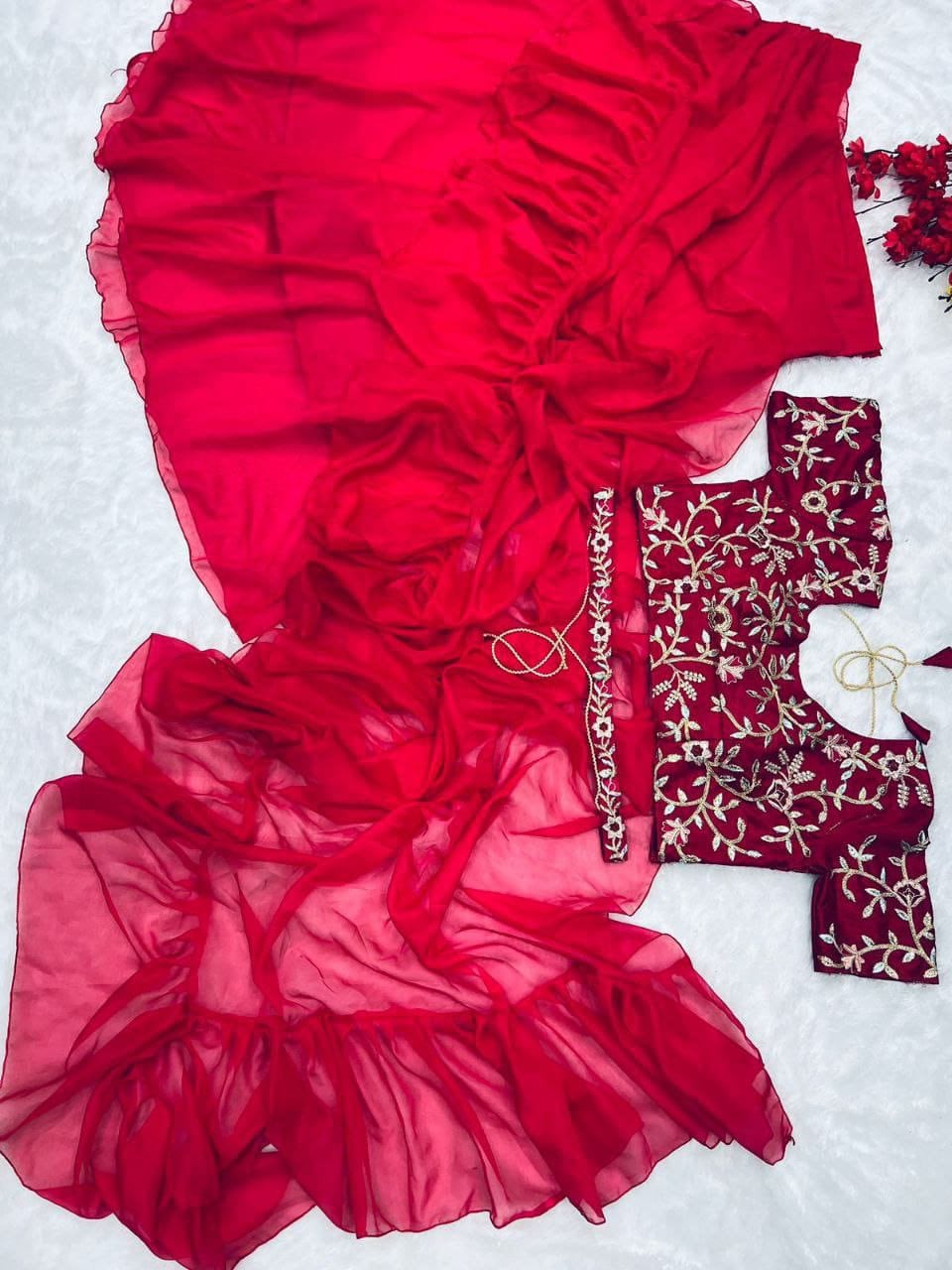 Organza Silk saree Ready To Wear Party Wear Lehenga Saree