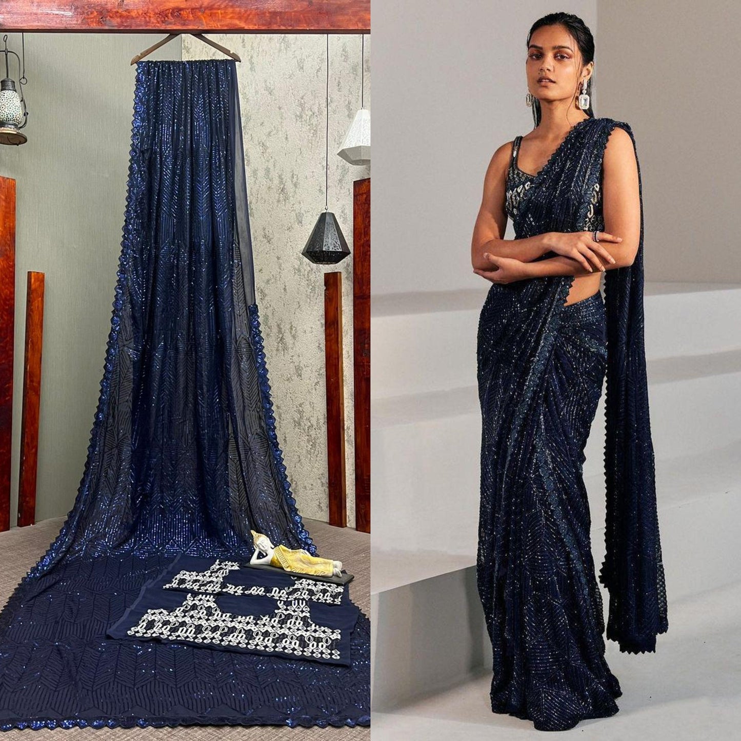 Georgette sequence work saree Latest Beautiful weeding wear saree