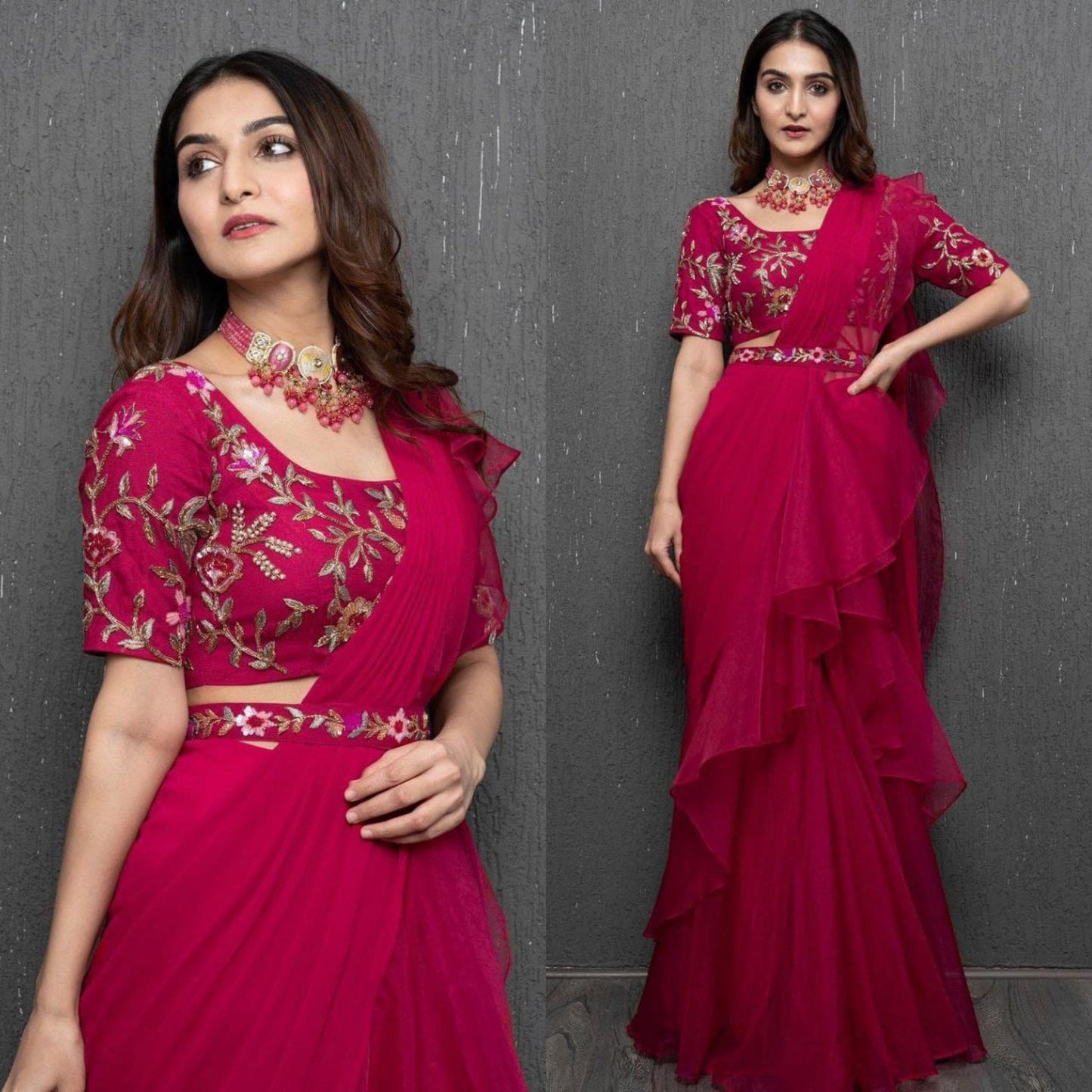 Organza Silk saree Ready To Wear Party Wear Lehenga Saree