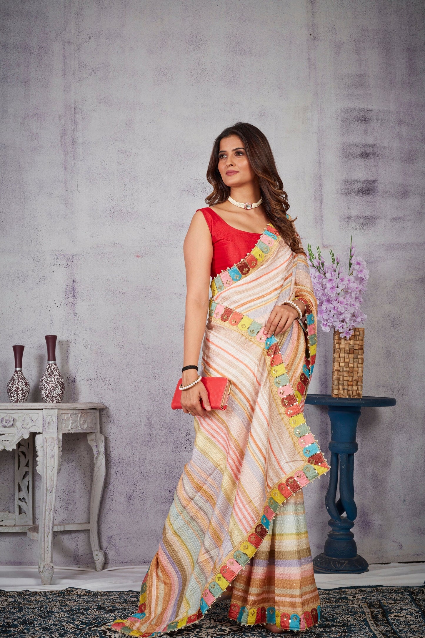 Designer Embroidery saree with laheriya pattern