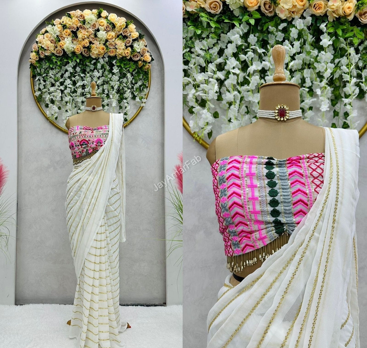 White Butterfly Saree With Sequence Work Saree, Wedding Wear Saree, Party Wear Saree, Designer Saree, indian outfits