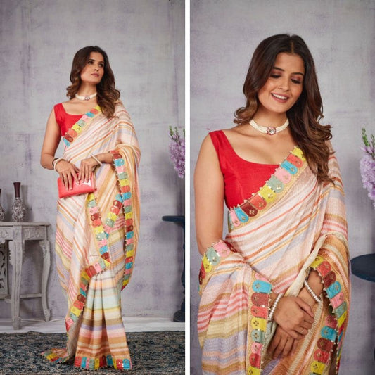 Designer Embroidery saree with laheriya pattern