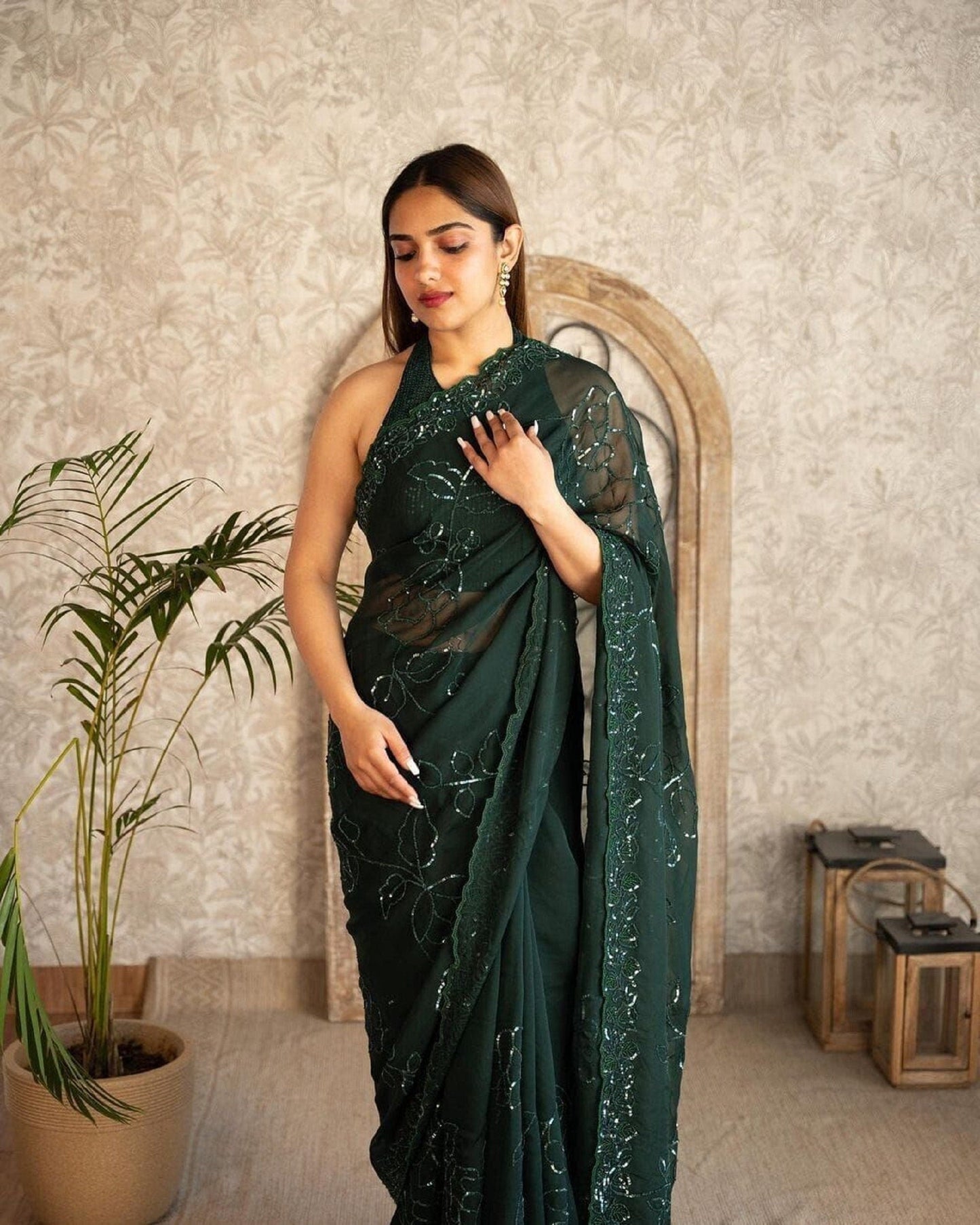 Green Color Rangoli Silk With Sequence Work Saree For Women, Cocktail Look Saree Blouse, 31st Party Wear Saree, Celebrity Wear 11-PC20