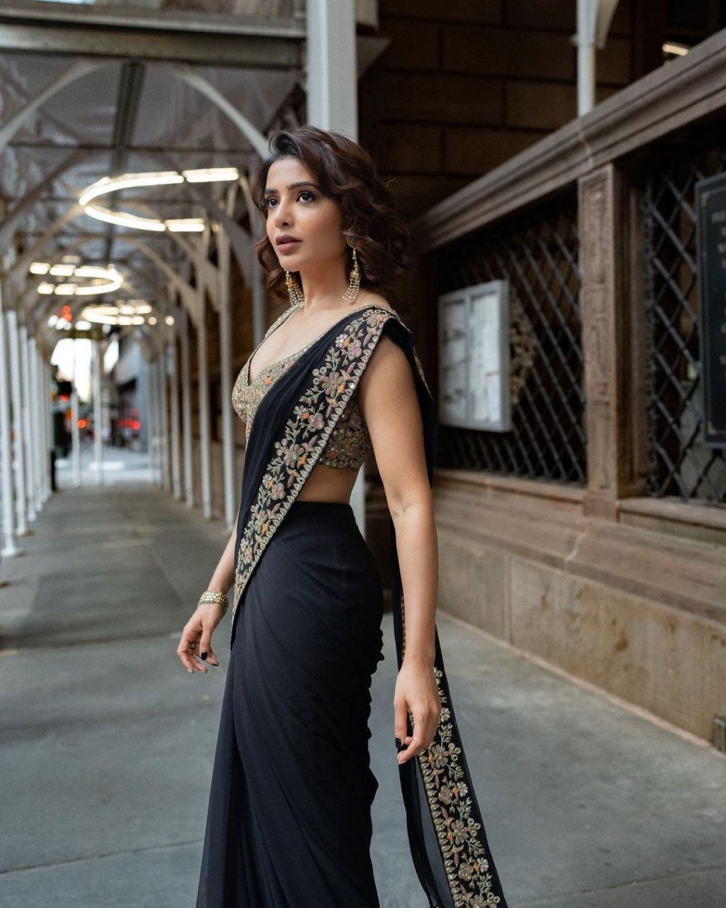 Black Colour 3 Layer Saree on Faux Georgette fabric with Thred & Sequence work