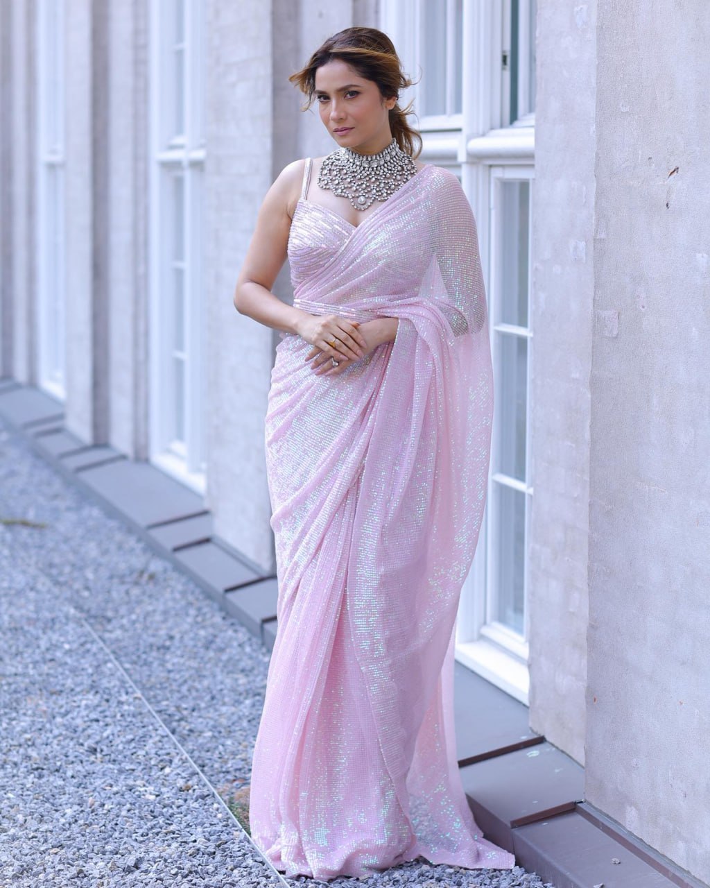 Pink Colour Saree Fancy Thread Work With Sequence Work