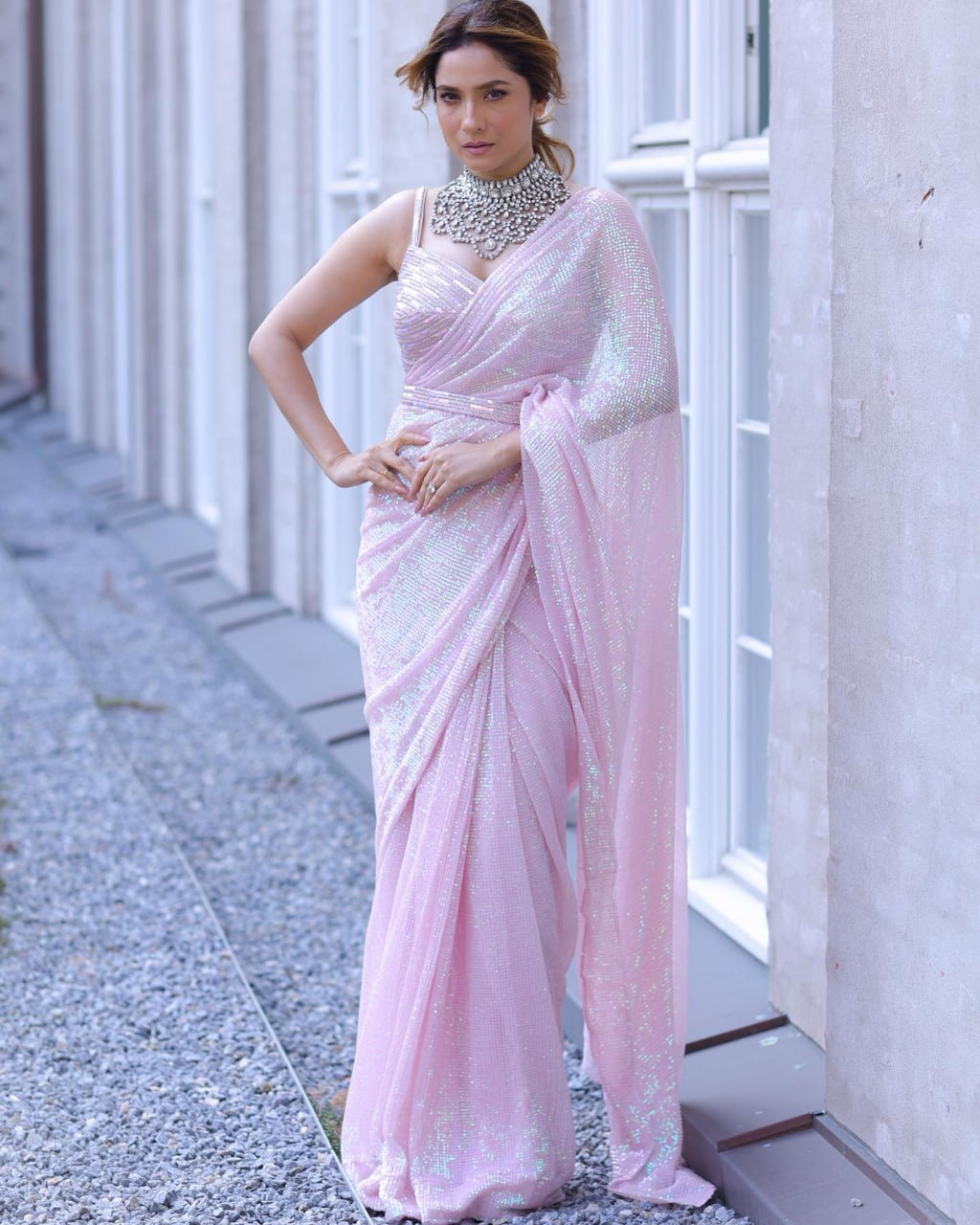 Pink Colour Saree Fancy Thread Work With Sequence Work